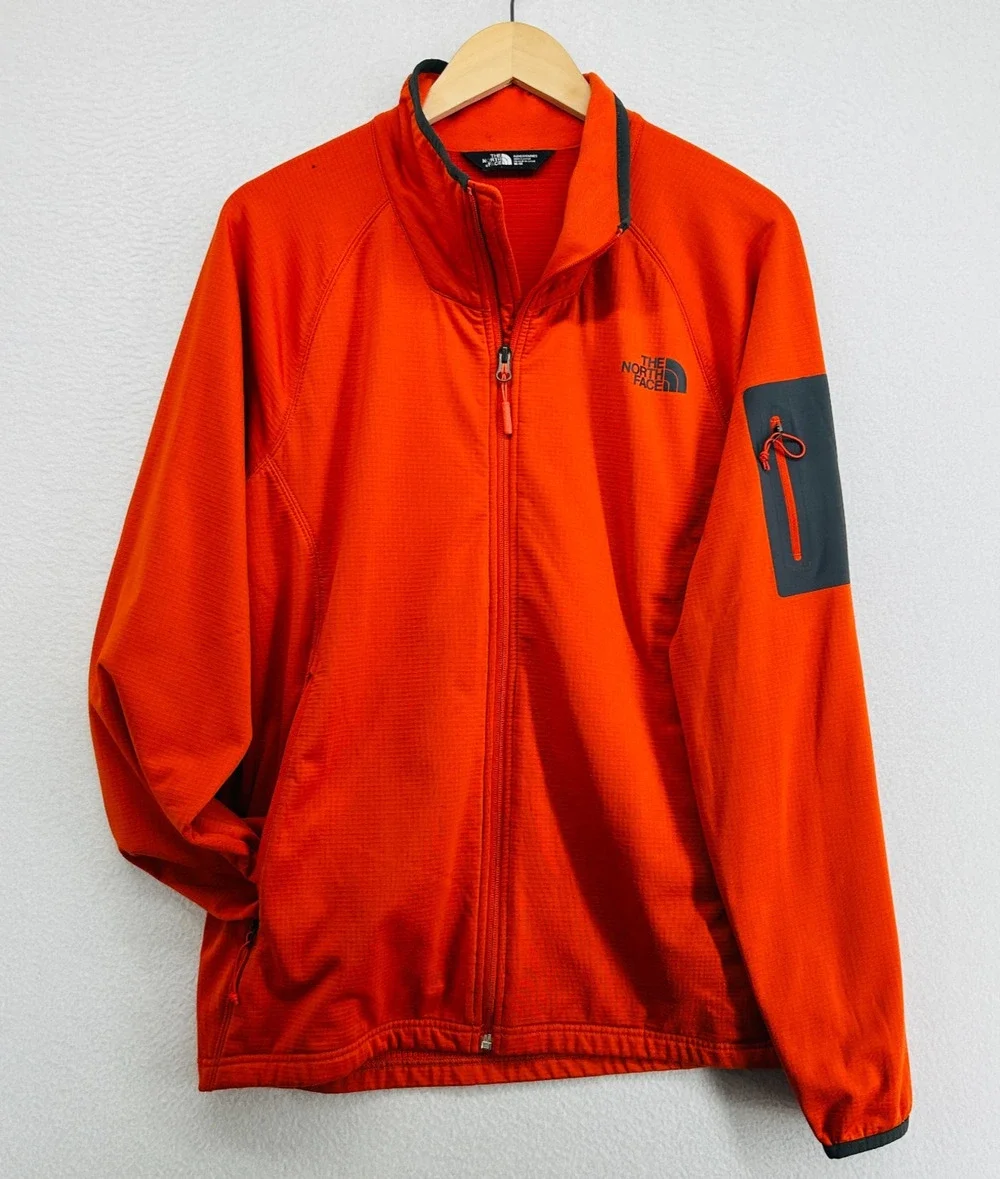 THE NORTH FACE Jacket Mens M Borod Thermal Fleece Grid Lined Full Zip Orange